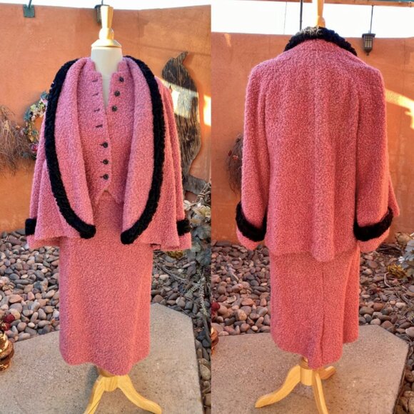 RARE raspberry pink vintage wool boucle suit - Picture 5 of 5